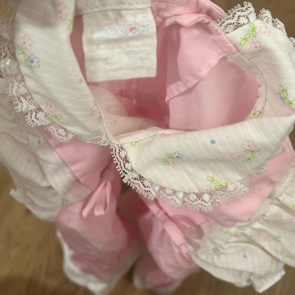 VTG 80s Cradle Togs FLORAL EYELET PRARIE BIB DRESS 12m 26-31lbs Made In USA Pink - Picture 5 of 8